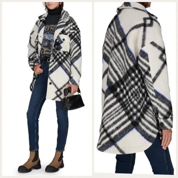 Anine Bing The Oakley Shacket Oversized In Cream Tartan Plaid Jacket Size L - Picture 3 of 16